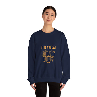 Sweatshirt "T avocat ou?" écrit jaune