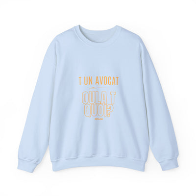 Sweatshirt "T avocat ou?" écrit jaune