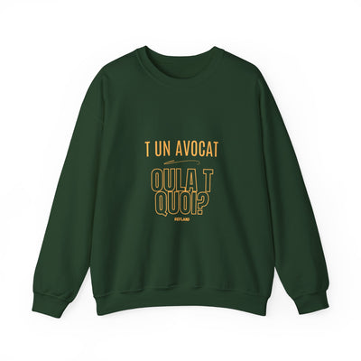 Sweatshirt "T avocat ou?" écrit jaune