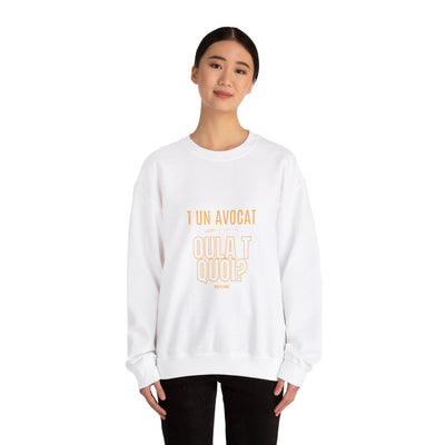 Sweatshirt "T avocat ou?" écrit jaune