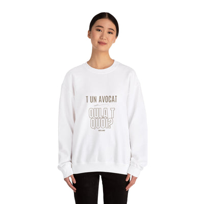 Sweatshirt "T avocat ou?" écrit beige