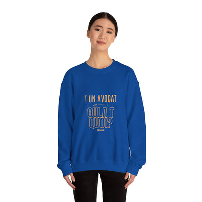 Sweatshirt "T avocat ou?" écrit jaune