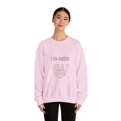 Sweatshirt "T avocat ou?" écrit beige