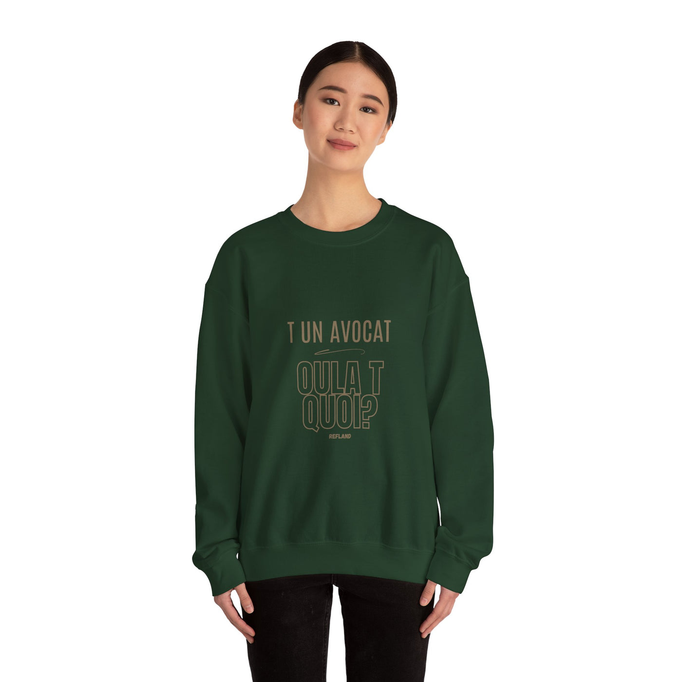 Sweatshirt "T avocat ou?" écrit beige