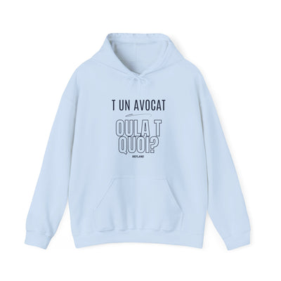 Hoodie "T un avocat ou?" écrit Bleu