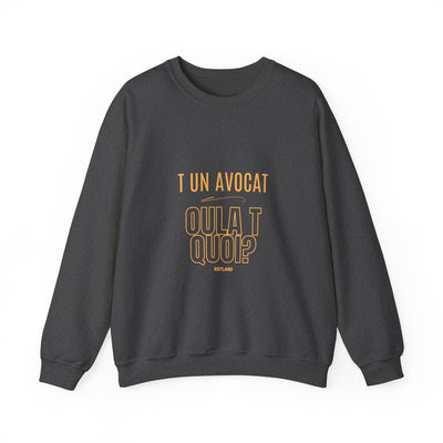 Sweatshirt "T avocat ou?" écrit jaune