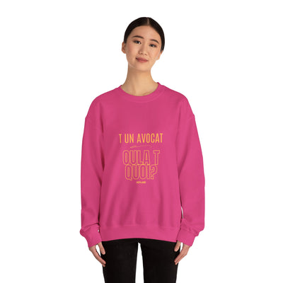 Sweatshirt "T avocat ou?" écrit jaune