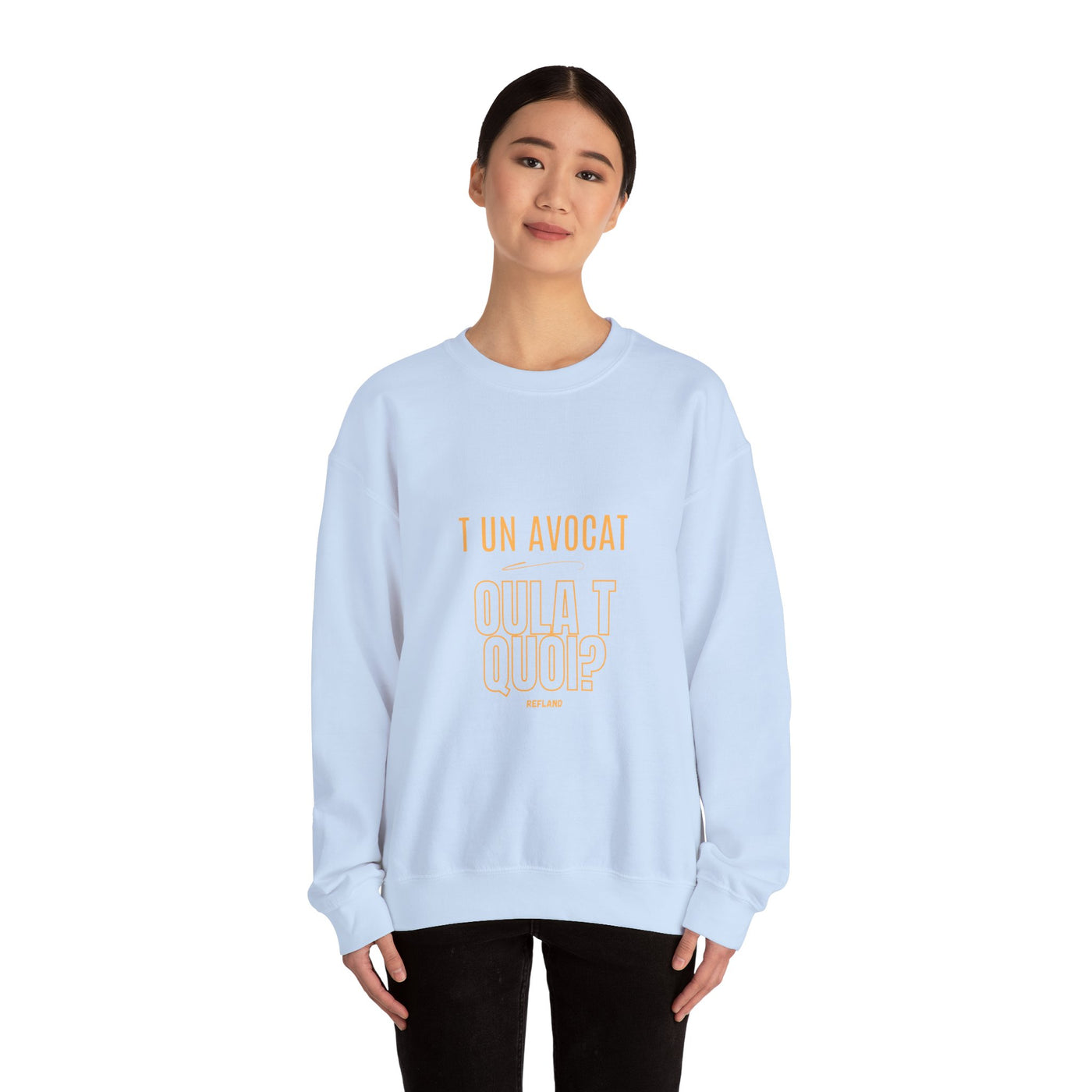 Sweatshirt "T avocat ou?" écrit jaune