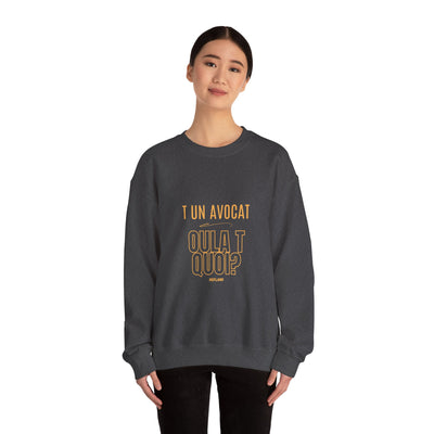 Sweatshirt "T avocat ou?" écrit jaune