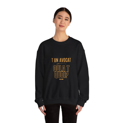 Sweatshirt "T avocat ou?" écrit jaune