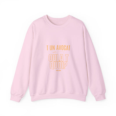 Sweatshirt "T avocat ou?" écrit jaune