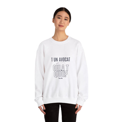Sweatshirt "T avocat ou?" écrit bleu