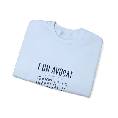 Sweatshirt "T avocat ou?" écrit bleu