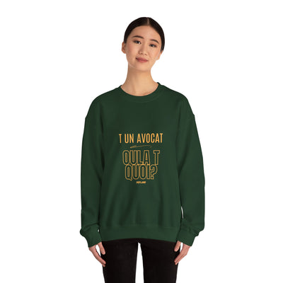 Sweatshirt "T avocat ou?" écrit jaune